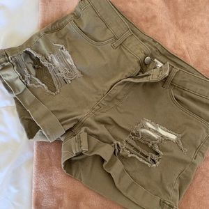Army green denim shorts